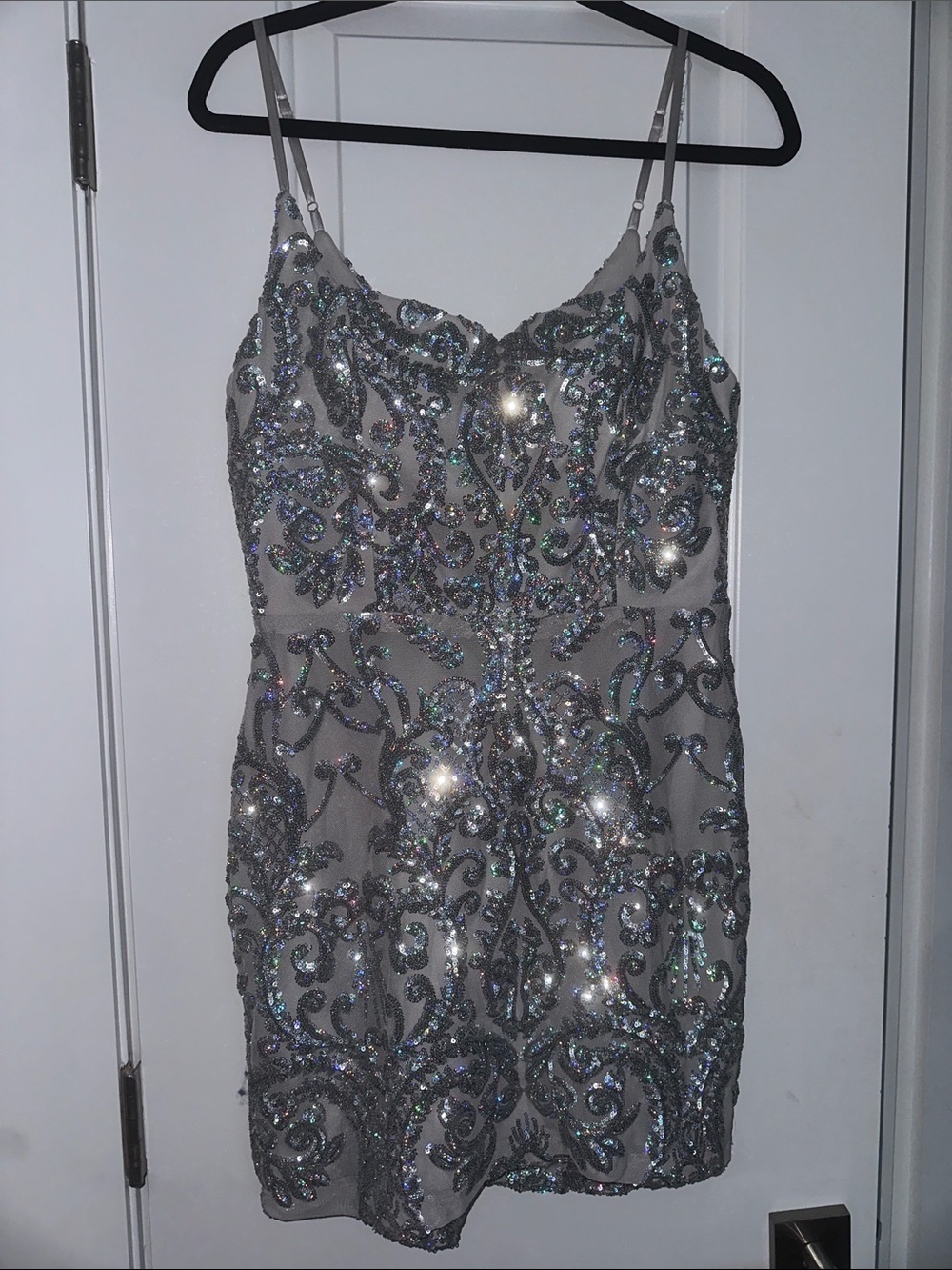 Silver Sequin Embellished Party Dress
